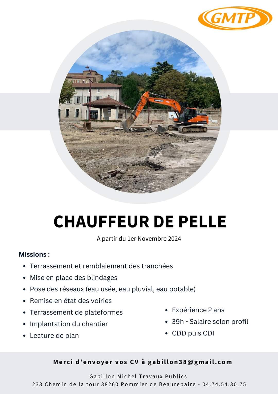 Entreprise GMTP Recrute Chauffeur de Pelle - SFN Emploi